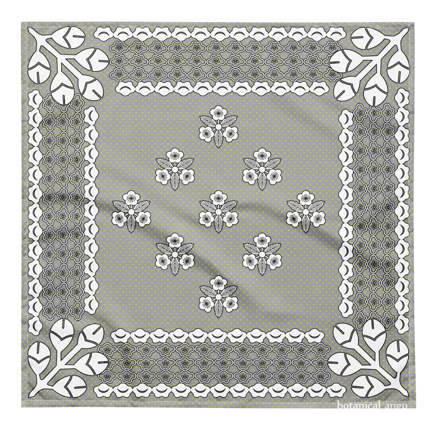 梅家紋バンダナ All-over print bandana with plum crest, gray