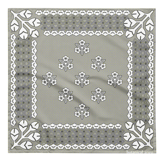 梅家紋バンダナ All-over print bandana with plum crest, gray