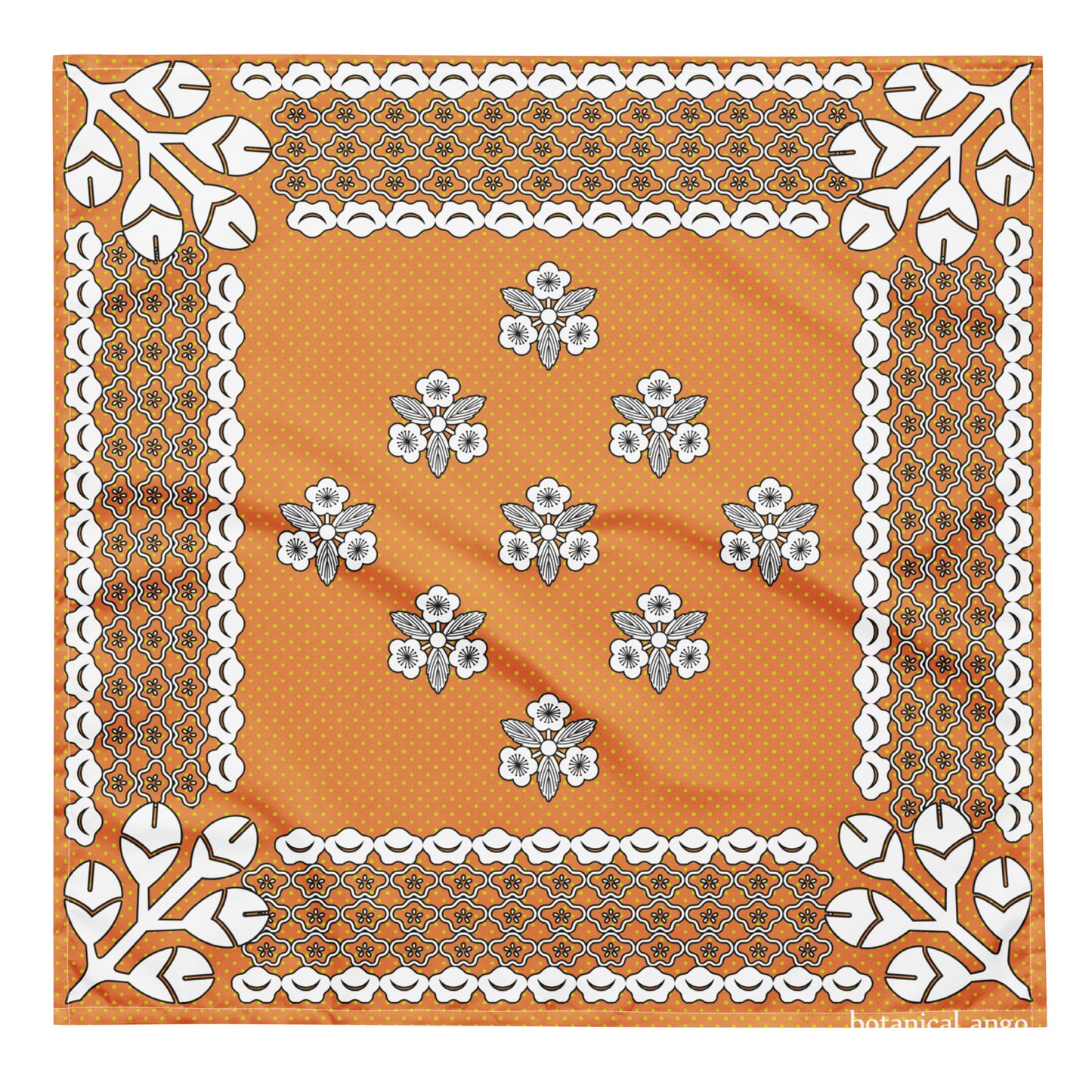 梅家紋バンダナ All-over print bandana with plum crest, orange