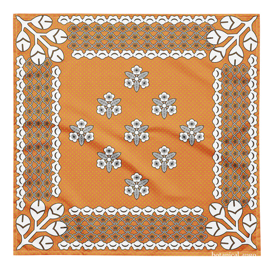 梅家紋バンダナ All-over print bandana with plum crest, orange