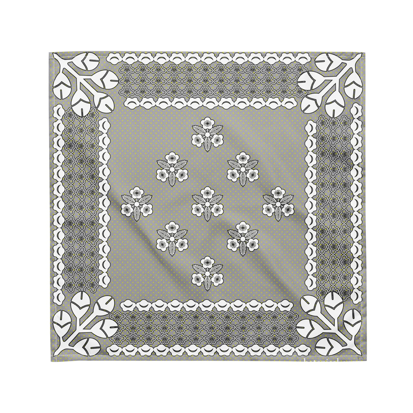 梅家紋バンダナ All-over print bandana with plum crest, gray