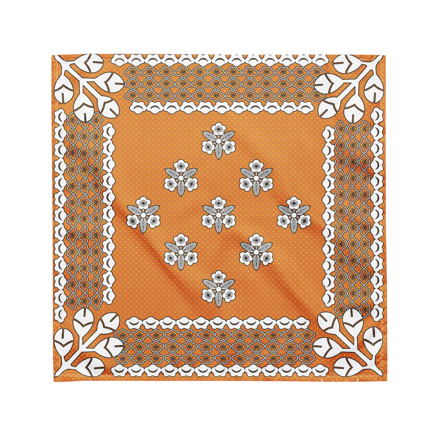 梅家紋バンダナ All-over print bandana with plum crest, orange