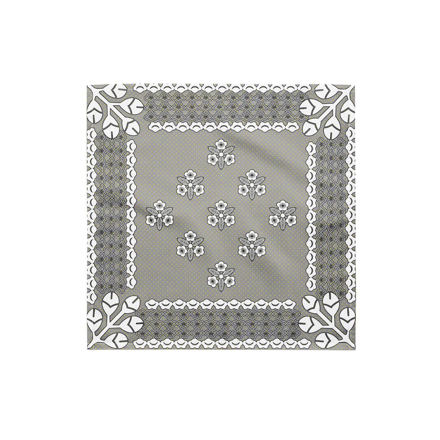 梅家紋バンダナ All-over print bandana with plum crest, gray