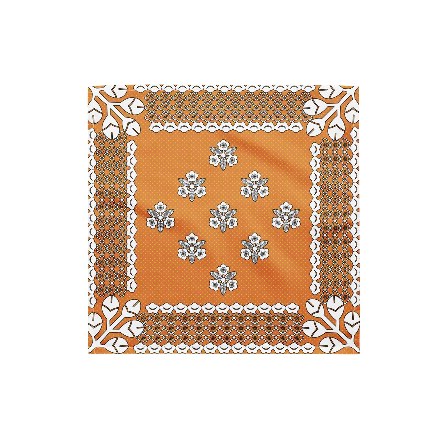 梅家紋バンダナ All-over print bandana with plum crest, orange